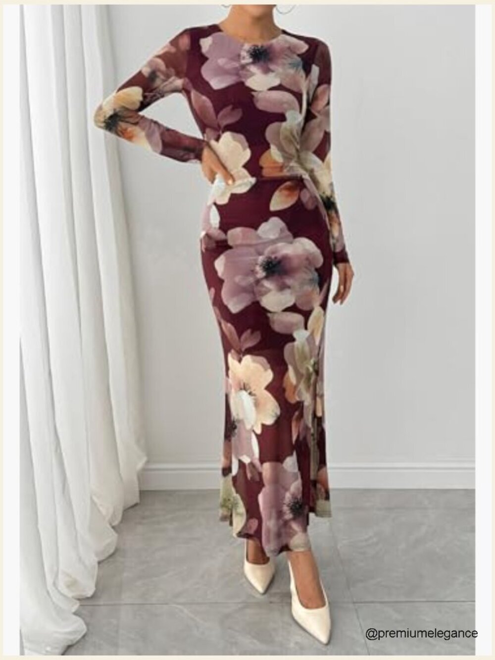 Wedding Guest Bodycon Maxi Dress with Fishtail Hem Long Sleeve - Picture 5 of 7